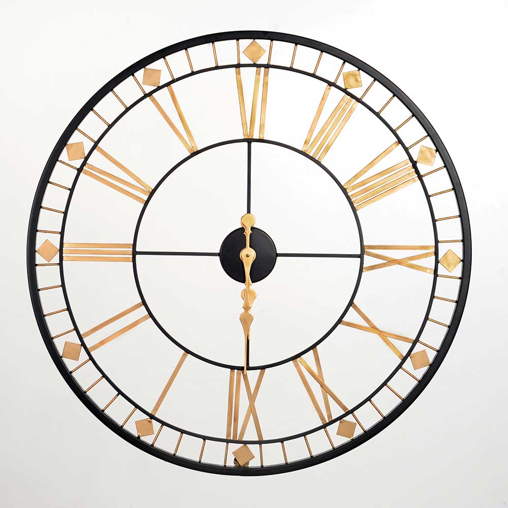 Large Roman Wall Clock 80cm Dia in Black & Gold Colour