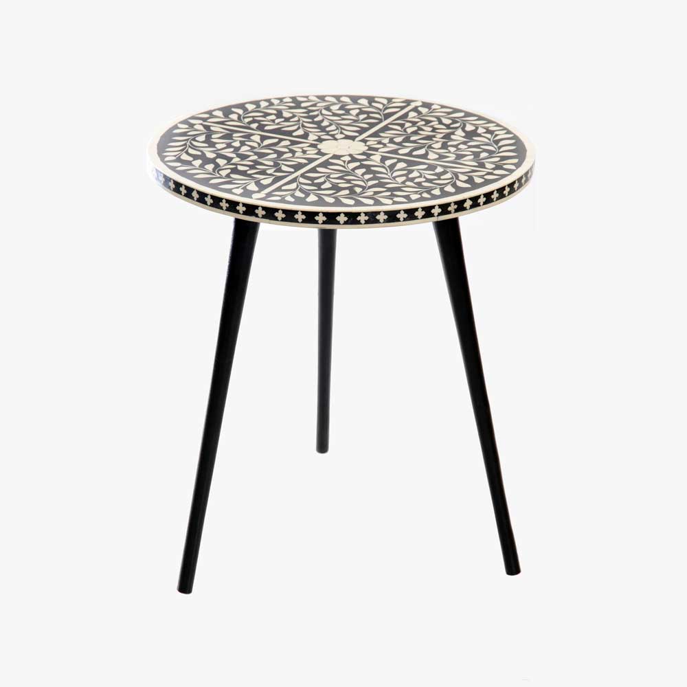 Petal Inlay Work Side Table With Three Legs