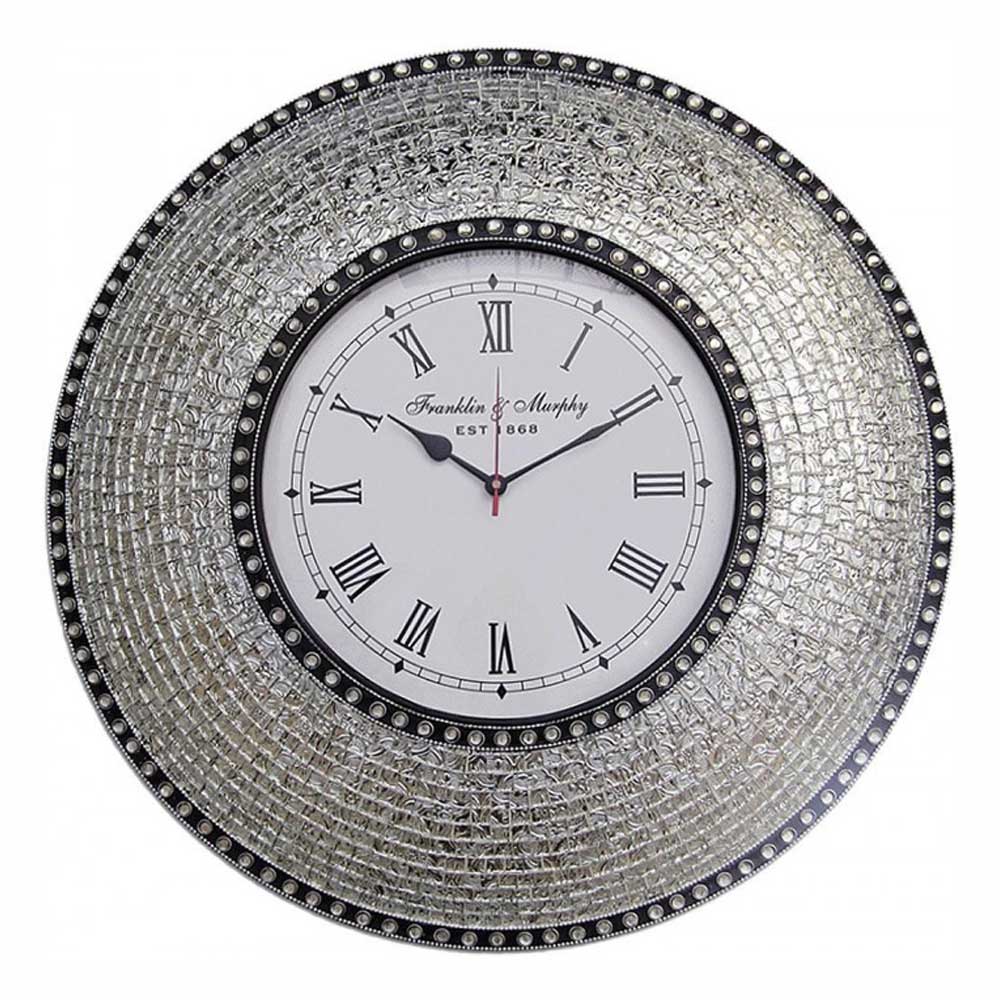 Large Mosaic Wall Clock 57cm in Silver Tone